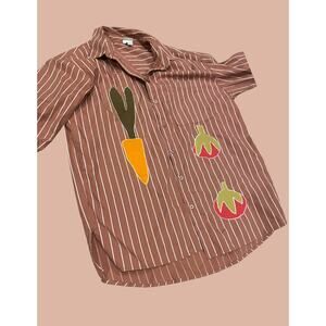 Medium Upcycled Vegetable Striped Button Down Shirt